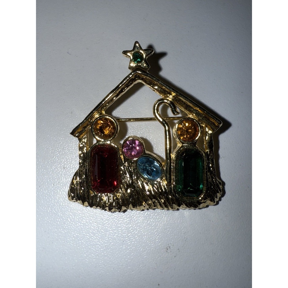 Vintage CAMCO Rhinestone Nativity Scene Brook Cathderal‎ Art Metal Co RARE